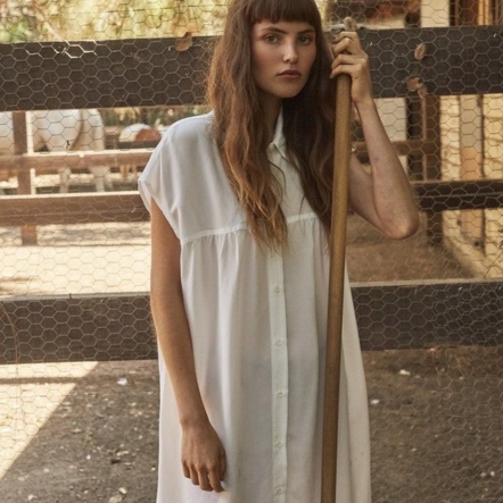 LACAUSA White Semi Sheer Shirt Dress